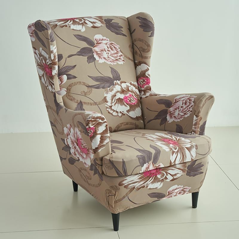 Buff Brown Geum Stretchable Chair Covers for Wingback Chairs