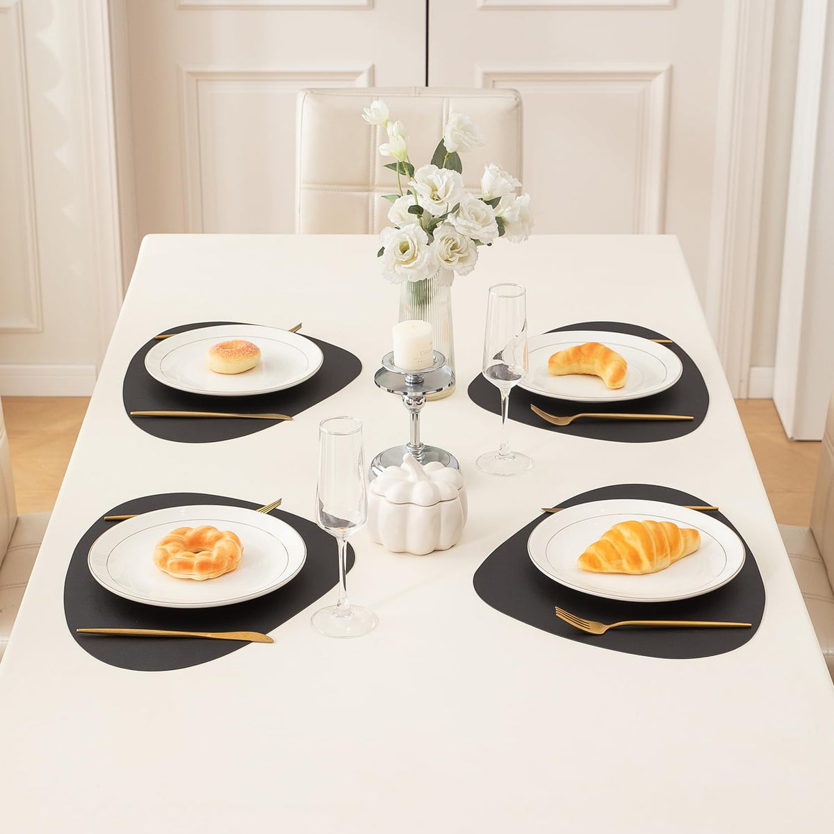 Premium Faux Leather Dining Table Mats, Black