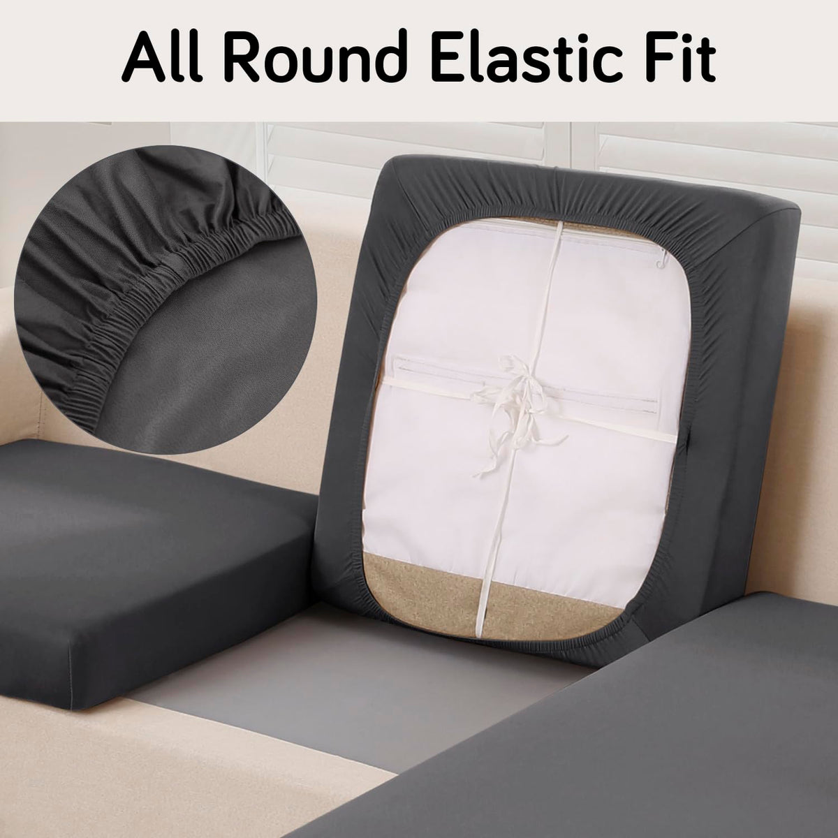 100% Waterproof Stretchable Seat Couch Cushion Cover for 1/2/3 Seater, Dark Grey