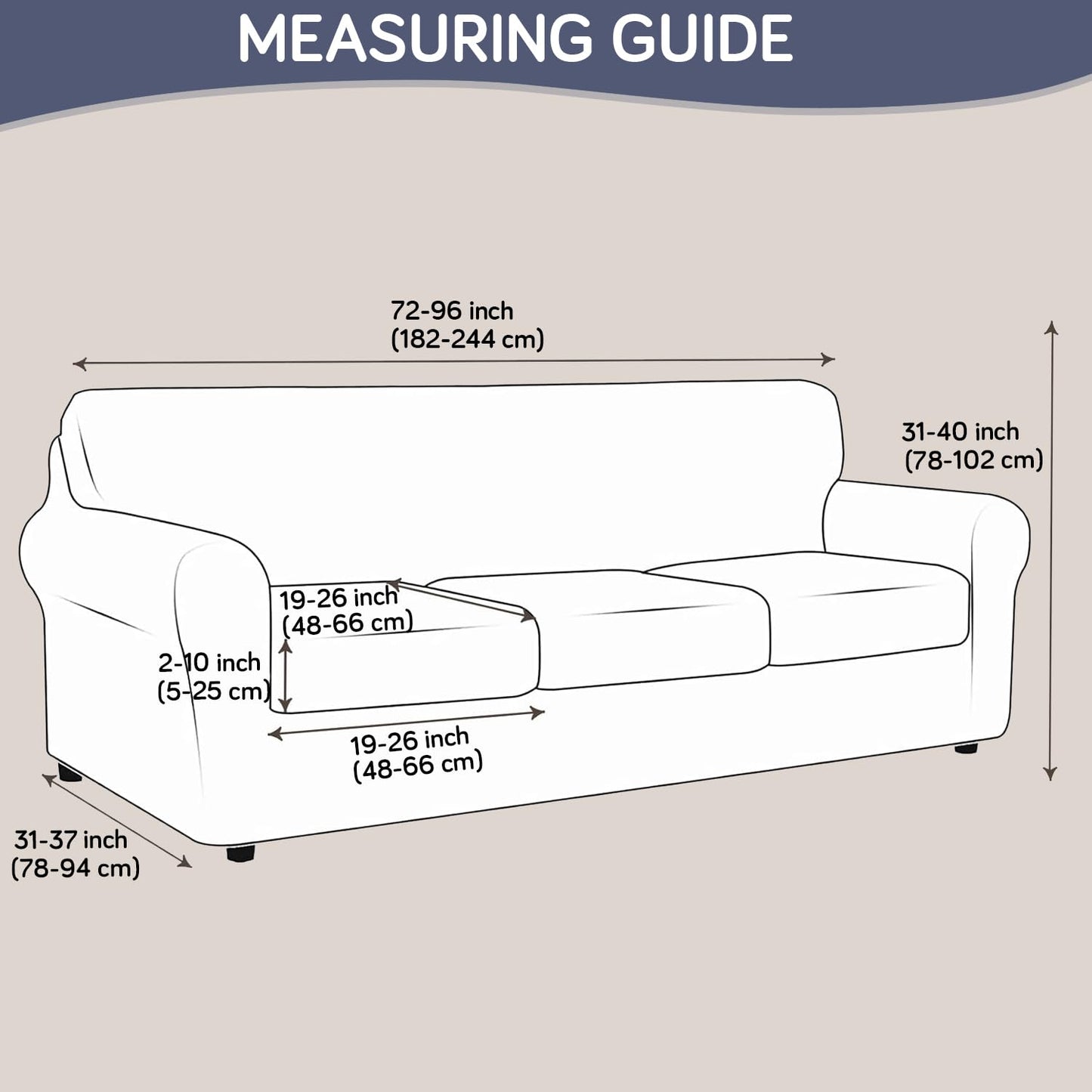 Printed Stretchable Sofa Slipcover with 1/2/3 Pc Separate Seat Cushion Cover for each 1/2/3 Seater,Frost Blue Foilage