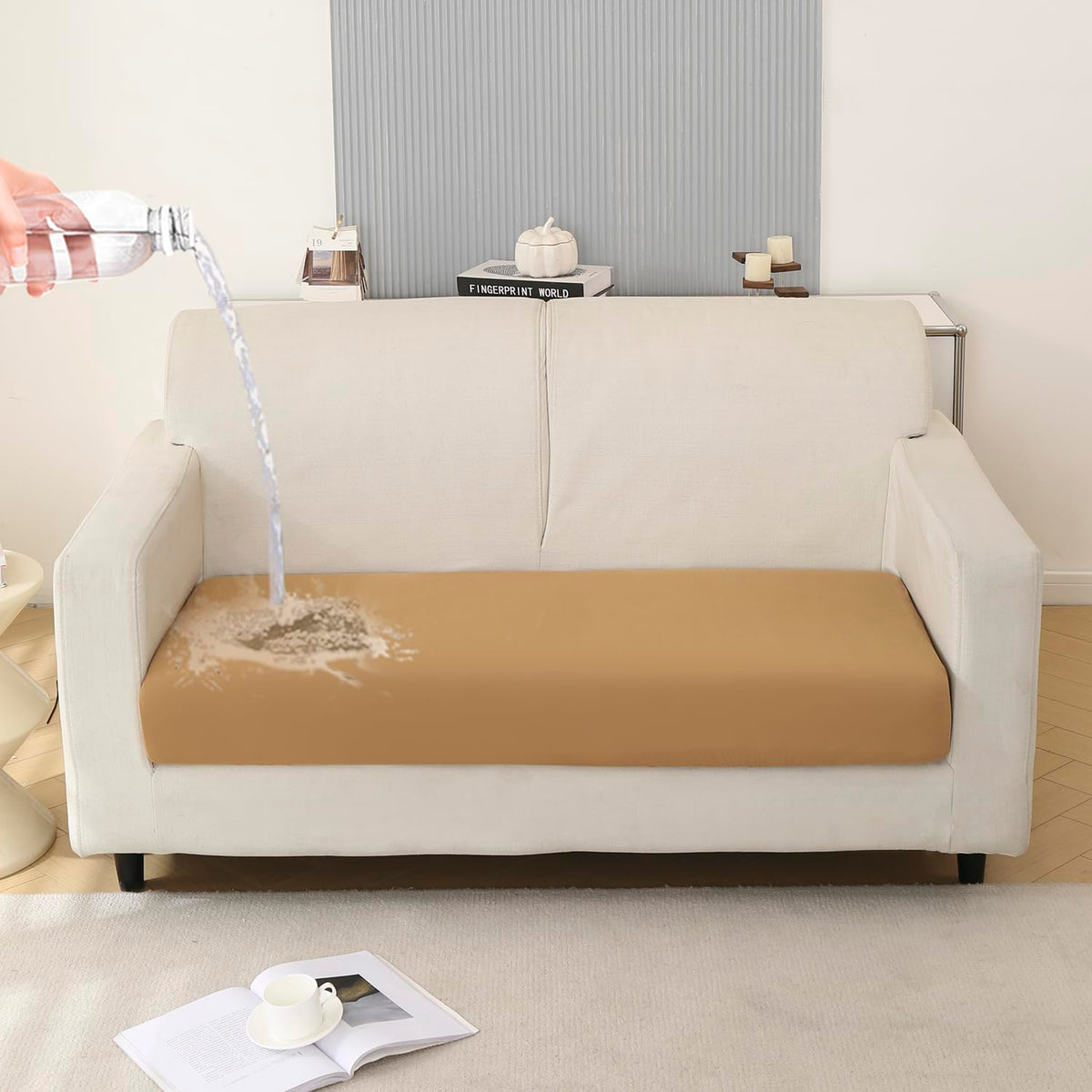 100% Waterproof Stretchable Seat Couch Cushion Cover for 1/2/3 Seater, Camel