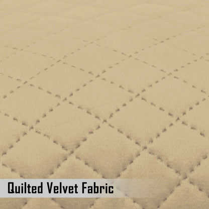 Quilted Velvet Sofa Cushion Cover Pack of 2, Natural Beige