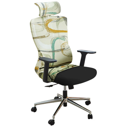 Office Chair Cover with Headrest and Elastic Chair Covers, Parchement Beige Abstract Art