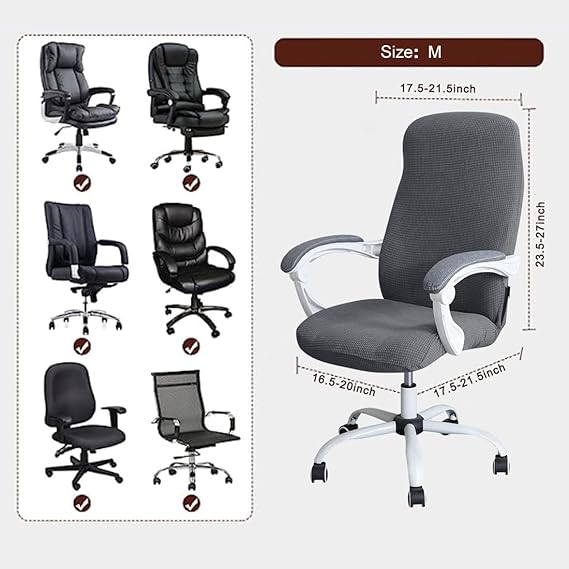 Water Resistant Jacquard Office Chair Slipcover for Armrest Chairs, Dark Grey