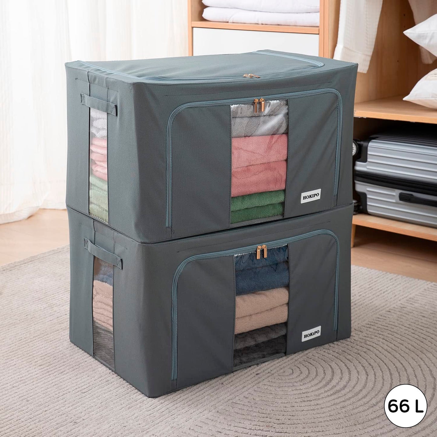 Wardrobe Organizer 600D Oxford Fabric Cloth Storage Box, 24 ltr / 44 ltr / 66 ltr / 88 ltr, Grey