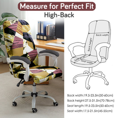 Printed Office Chair Cover for Executive Chair (High-Back) – 140 GSM Stretchable Fabric – Washable & Anti-Slip – Fits Big & Tall Office Chairs, Wine Abstract Geometry