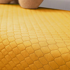 Quilted Sofa Cover Mat with 2 Armrest Covers Pockets, Yellow