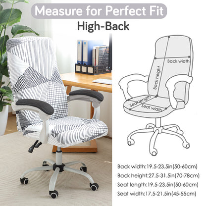 Printed Office Chair Cover for Executive Chair (High-Back) – 140 GSM Stretchable Fabric – Washable & Anti-Slip – Fits Big & Tall Office Chairs, Snow White Black Geometry