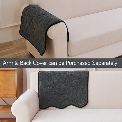 Embossed Floral Jacquard Anti-Slip Sofa Cover Mat, 'Wavy Petal Crest Series' Charcoal Grey