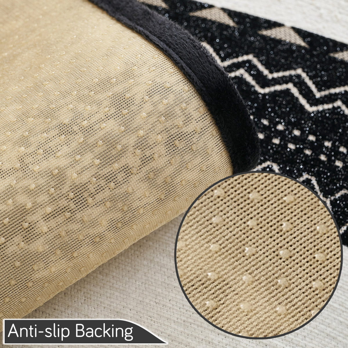 'Valenca Wavy Luxe Series' Boho Geometry Sofa Cover Mat, Midnight Black