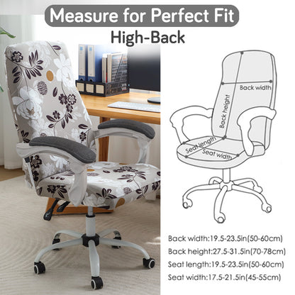 Printed Office Chair Cover for Executive Chair (High-Back) – 140 GSM Stretchable Fabric – Washable & Anti-Slip – Fits Big & Tall Office Chairs, Feather Brown Floral