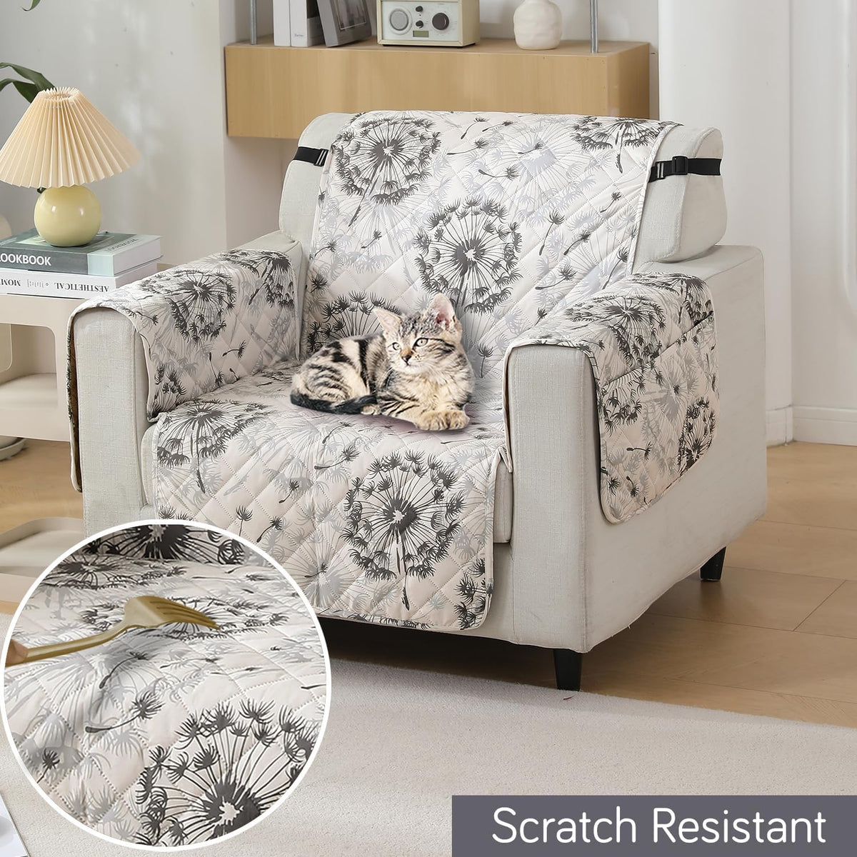 Dandelion Anchor Grey Scratch resistant quilted waterproof sofa mat | Hokipo