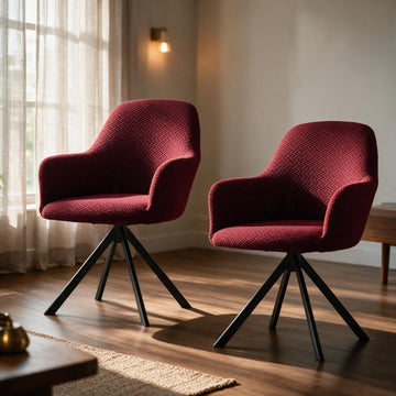 Premium Jacquard Fully Covered Cover for Swivel Dining Chair with Arms, Burgundy