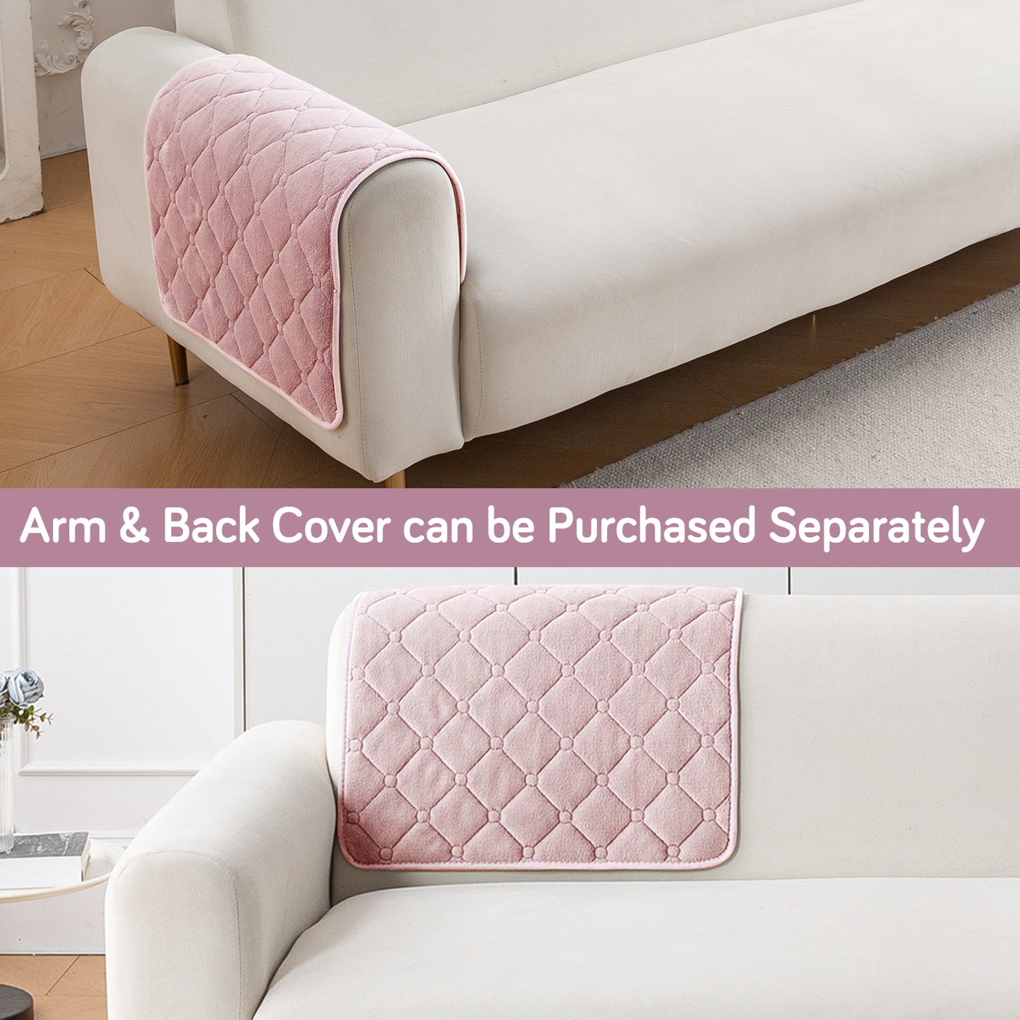 Diamond Tuft Plush Sofa Cover Mat, Blush Pink