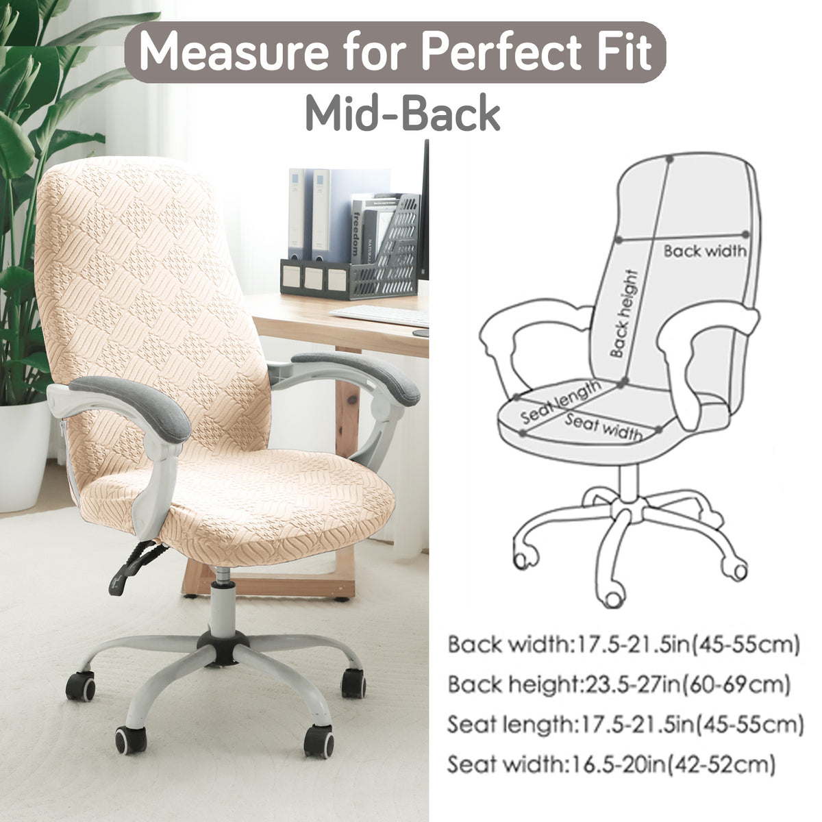 Office Chair Cover for Desk Chair (Mid-Back) – 170 GSM Stretch Jacquard – Washable, Durable & Anti-Slip – Fits Mid-Back Office Chairs, Beige
