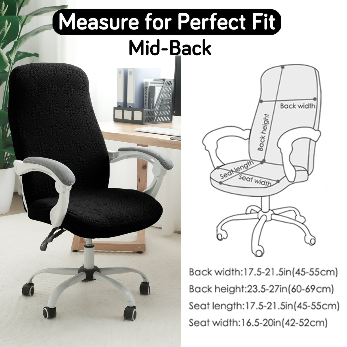 Office Chair Cover for Desk Chair (Mid-Back) – 170 GSM Stretch Jacquard – Washable, Durable & Anti-Slip – Fits Mid-Back Office Chairs, Black