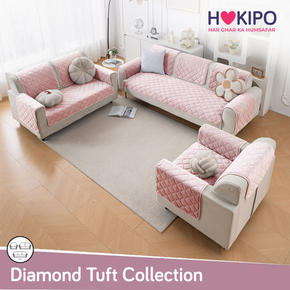 Diamond Tuft Plush Sofa Cover Mat, Blush Pink