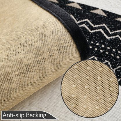 'Valenca Wavy Luxe Series' Boho Geometry Sofa Cover Mat, Midnight Black