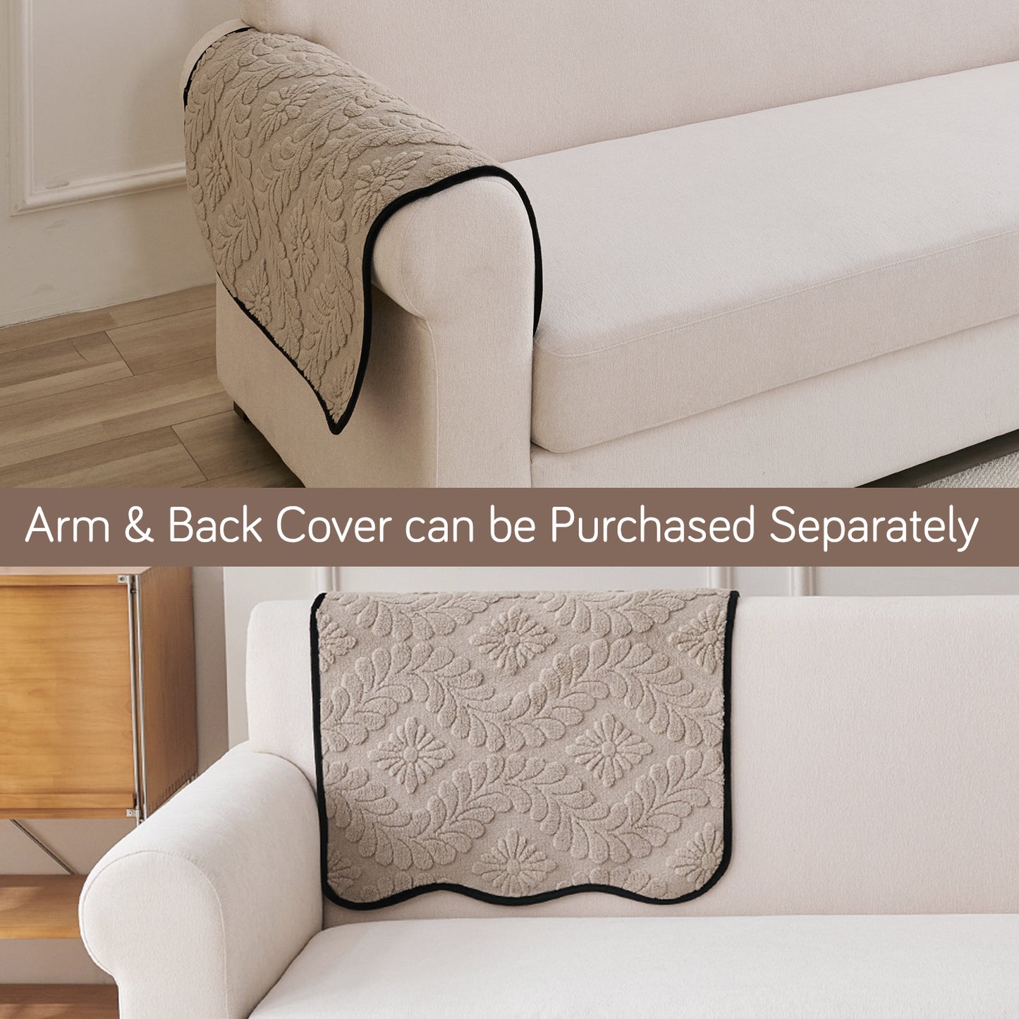 Embossed Floral Jacquard Anti-Slip Sofa Cover Mat, 'Wavy Petal Crest Series' Soft Brown