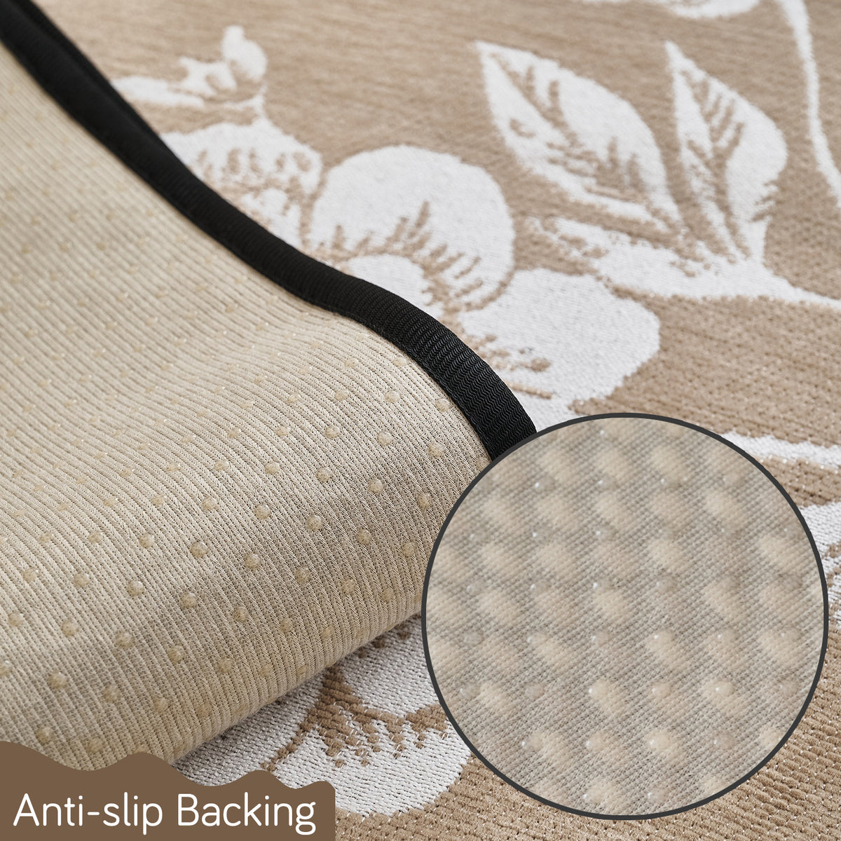 Chenille Sofa Cover Mat with Curvy Edges, 'Retro Curves Series' Sofa Mat, Sand Beige