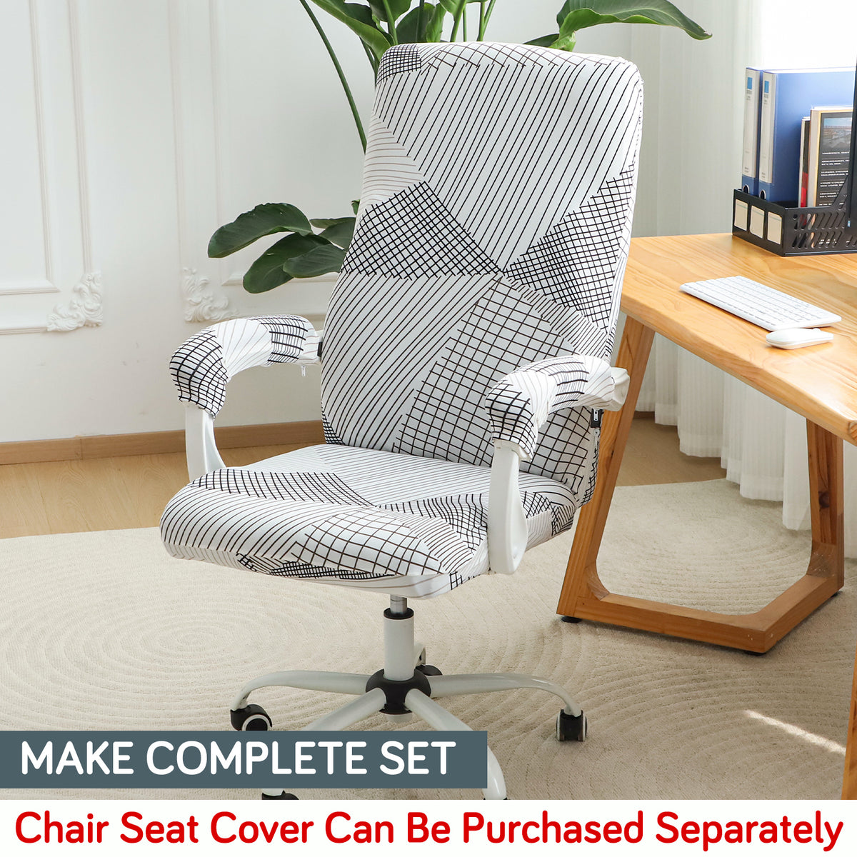140gsm Printed Armrest Covers for Office Chair (Zipper Style), 1 Pair, Snow White Black Geometry
