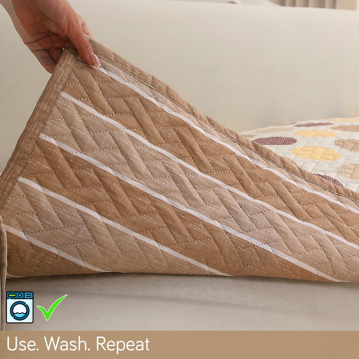 'Homehues' Printed Quilted Sofa Cover Mats, Brown Polka Dot