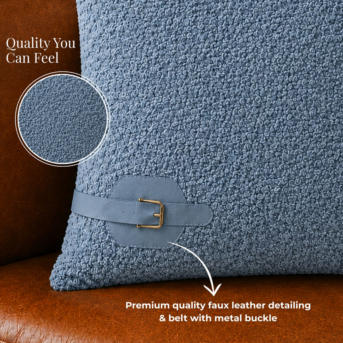 HOKIPO Boucle Cushion Cover 16x16 Inch for Sofa, Powder Blue