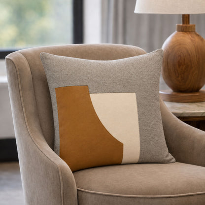 HOKIPO Faux Leather Color Block Cushion Cover | 16x16 Inch | Modern Throw Pillow Cover, Mustard & Grey
