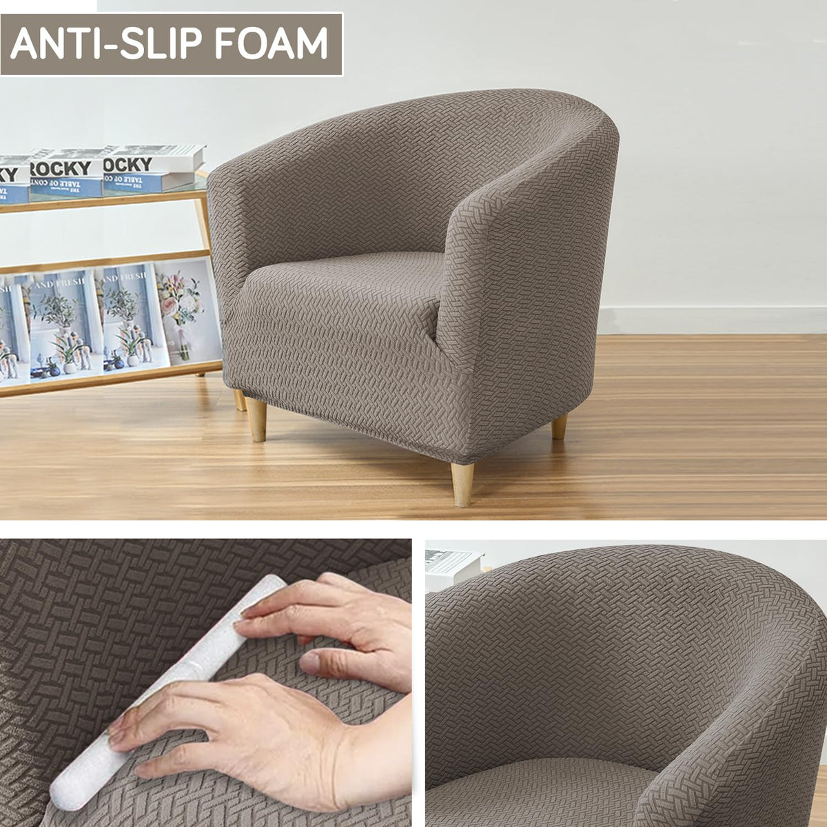 Premium Jacquard Stretchable Tub Chair Cover Slipcover, Taupe Brown