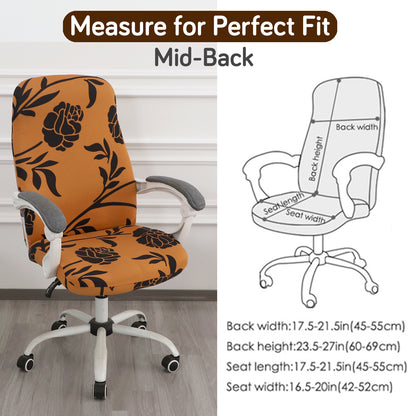 Printed Office Chair Cover for Desk Chair (Mid-Back) – 140 GSM Stretch Fabric – Durable & Anti-Slip – Fits Mid-Back Office Chairs, Copper Brown Floral - Medium