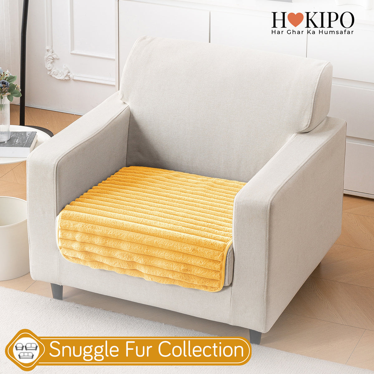 Faux Rabbit Fur Plush Anti-Slip Sofa Mat |Snuggle Fur Mustard Yellow
