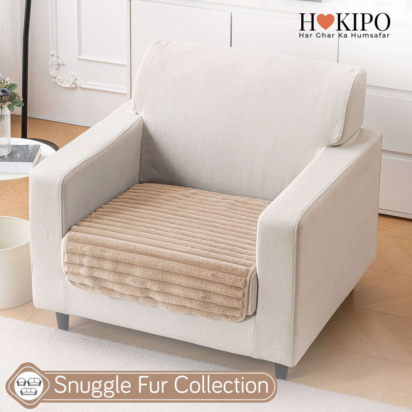 Faux Rabbit Fur Plush Anti-Slip Sofa Mat |Snuggle Fur Sand Brown