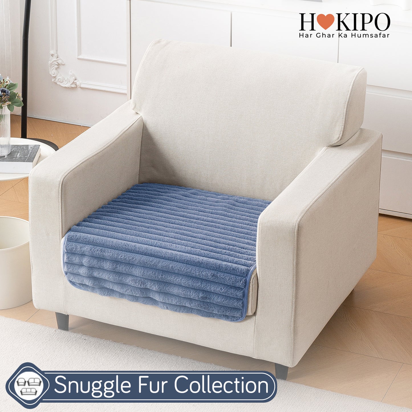 Faux Rabbit Fur Plush Anti-Slip Sofa Mat |Snuggle Fur Denim Blue