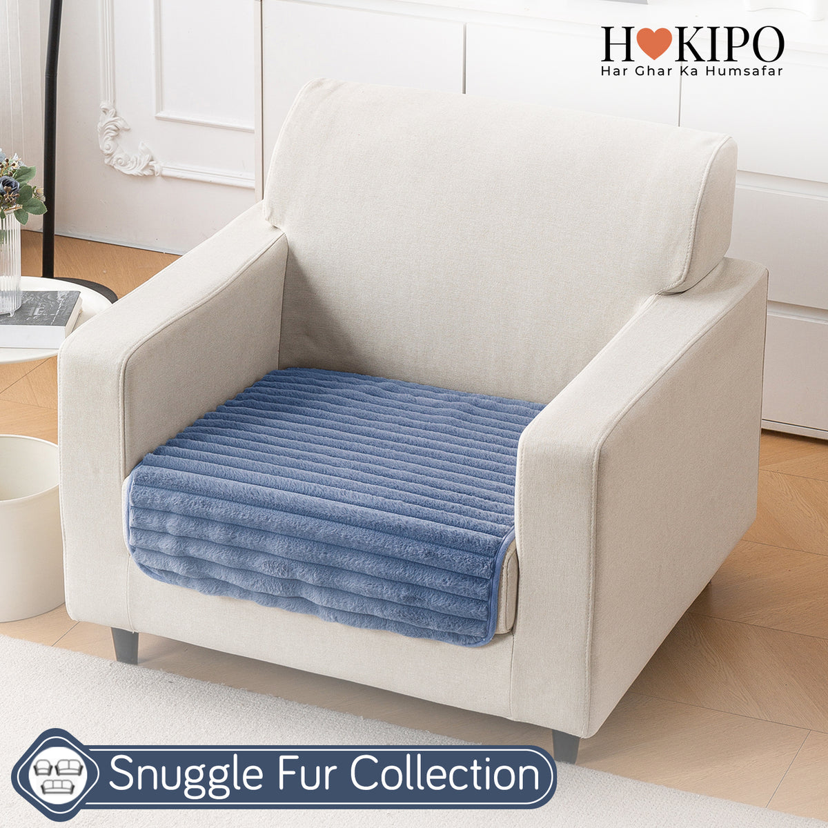 Faux Rabbit Fur Plush Anti-Slip Sofa Mat |Snuggle Fur Denim Blue