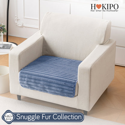 Faux Rabbit Fur Plush Anti-Slip Sofa Mat |Snuggle Fur Denim Blue