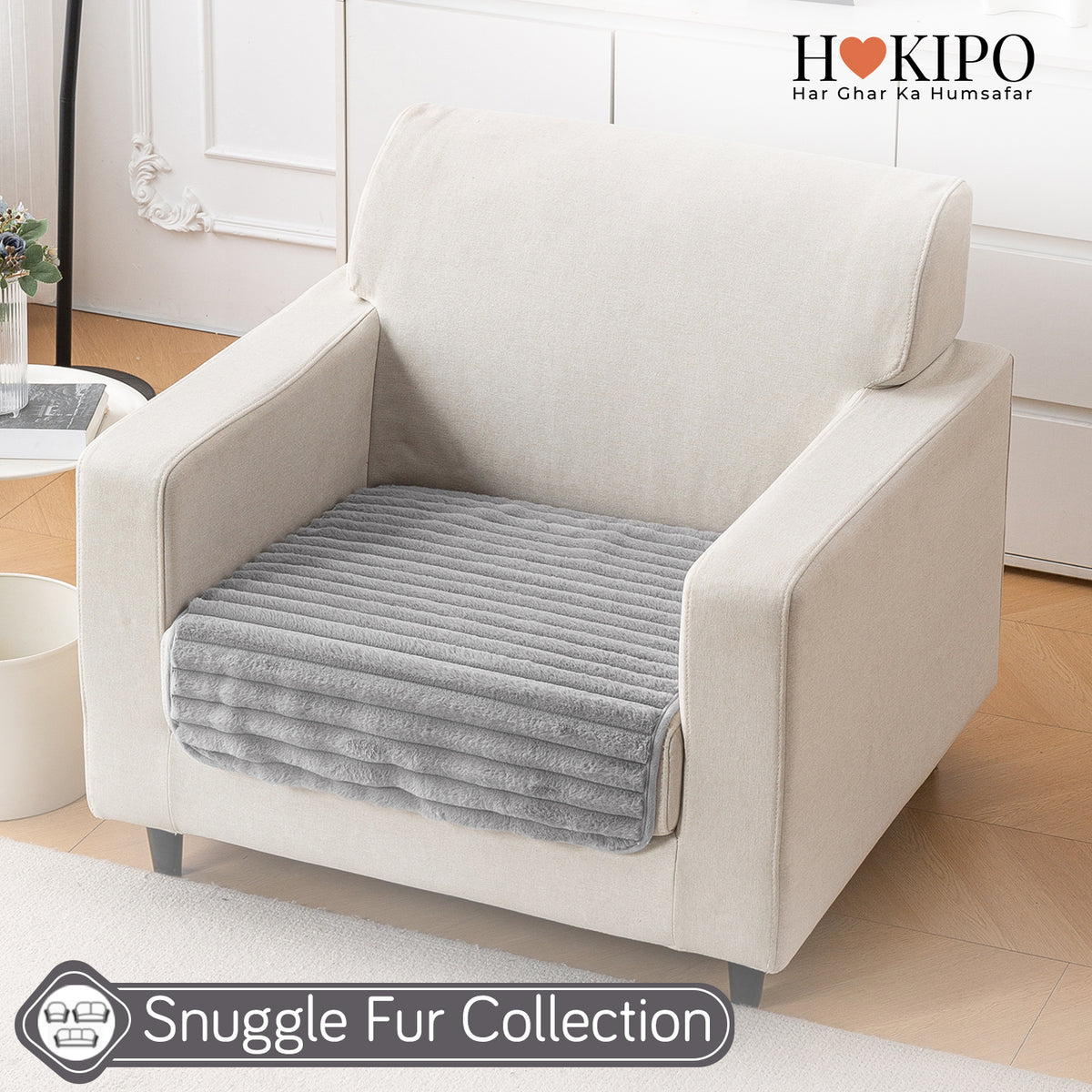 Faux Rabbit Fur Plush Anti-Slip Sofa Mat |Snuggle Fur Grey