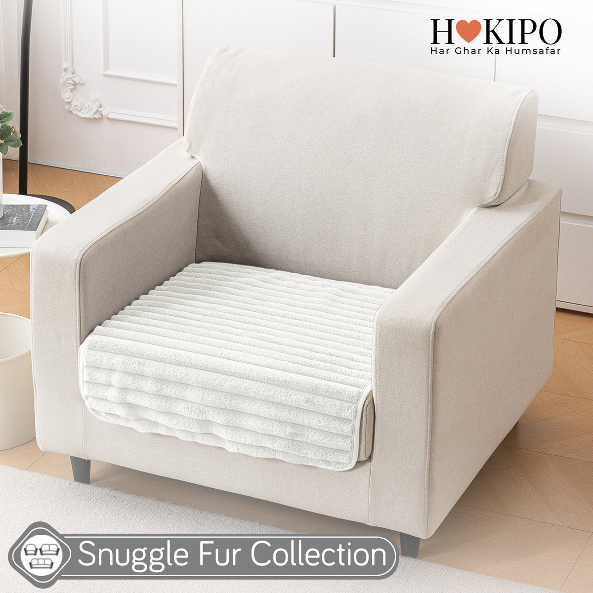 Faux Rabbit Fur Plush Anti-Slip Sofa Mat |Snuggle Fur Pearl White