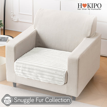 Faux Rabbit Fur Plush Anti-Slip Sofa Mat |Snuggle Fur Pearl White