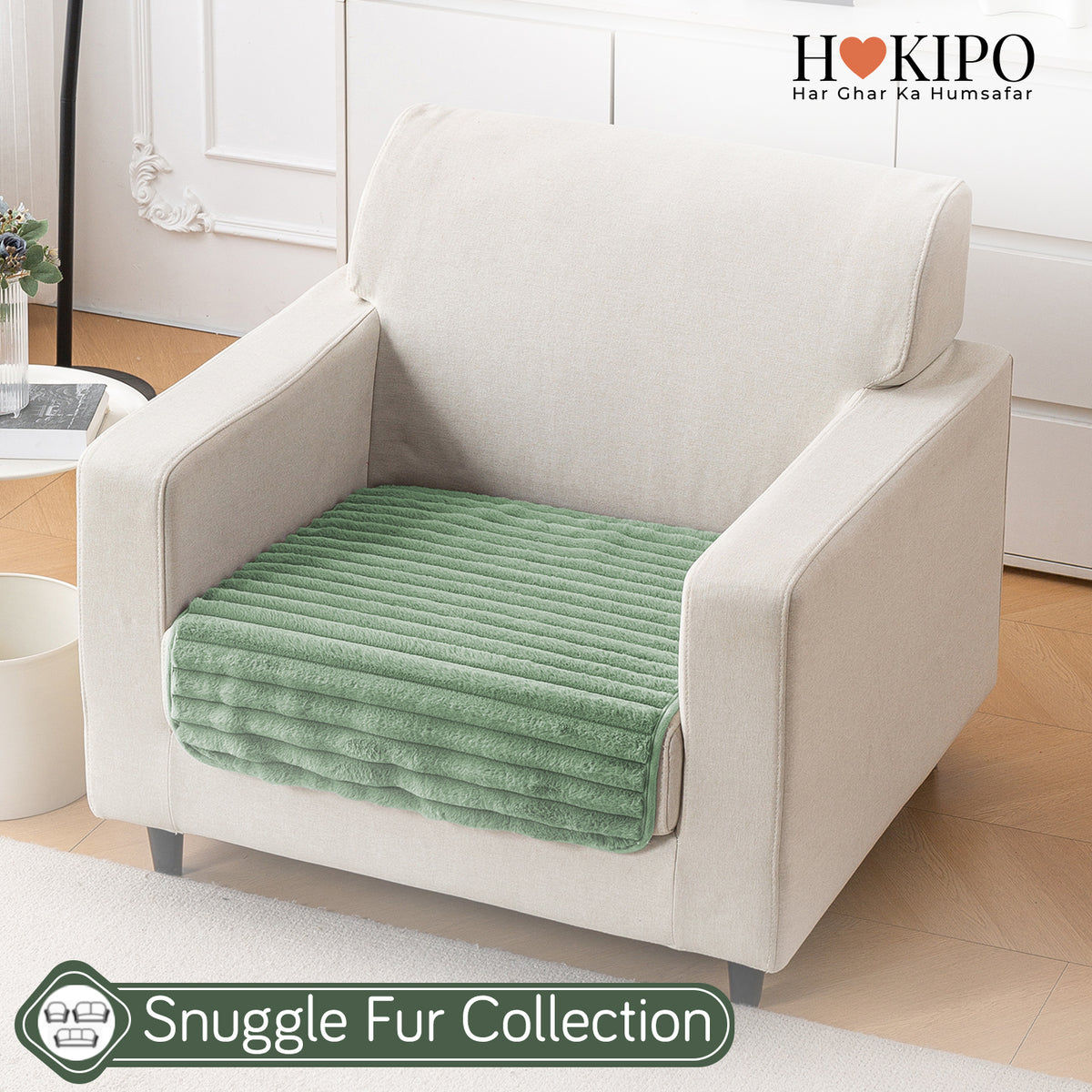 Faux Rabbit Fur Plush Anti-Slip Sofa Mat |Snuggle Fur Sage Green