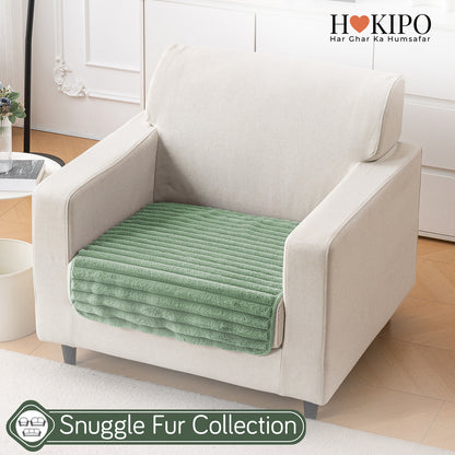 Faux Rabbit Fur Plush Anti-Slip Sofa Mat |Snuggle Fur Sage Green