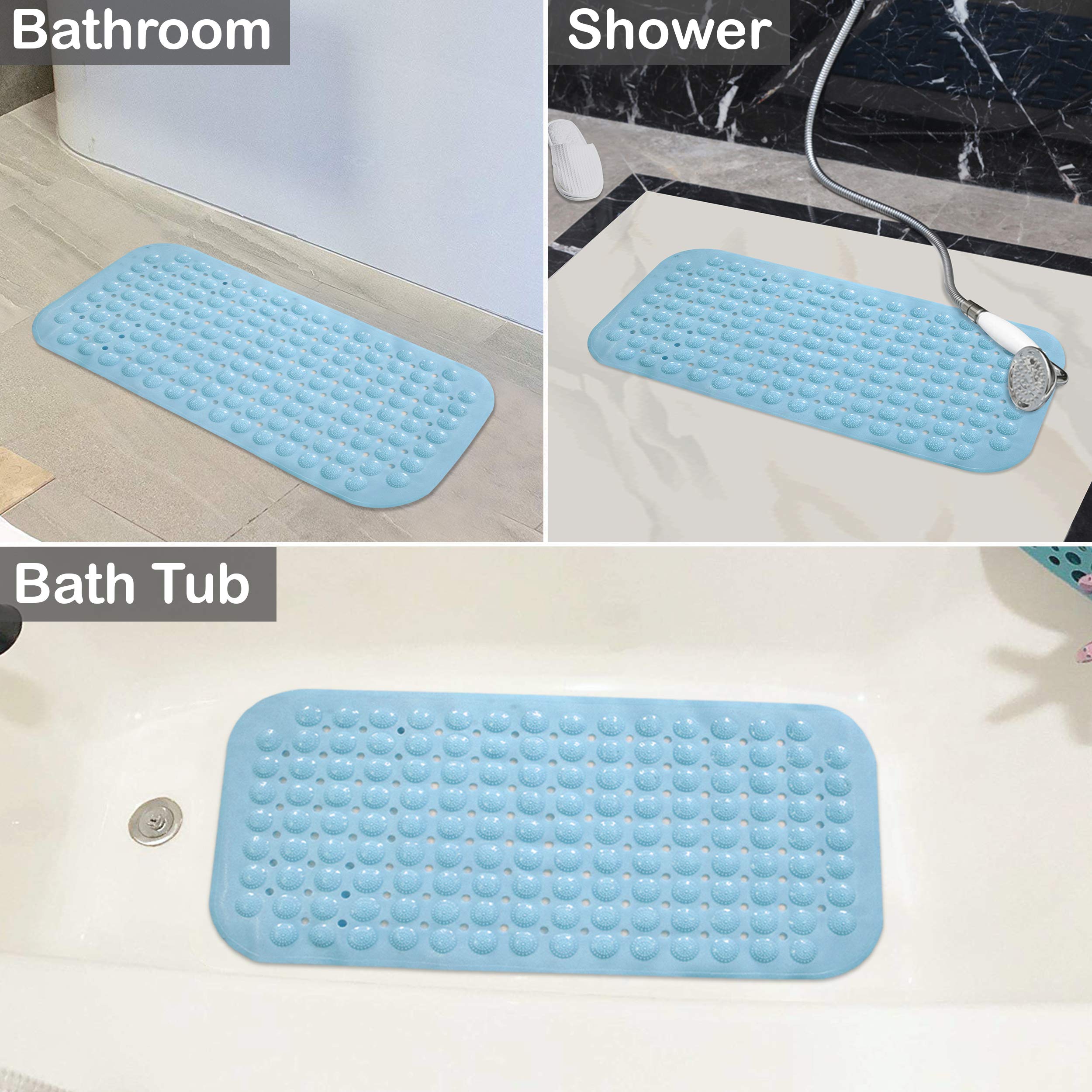 PVC Shower Mat Anti-Slip with Massage Acupressure Points, 36x71 cm, Blue