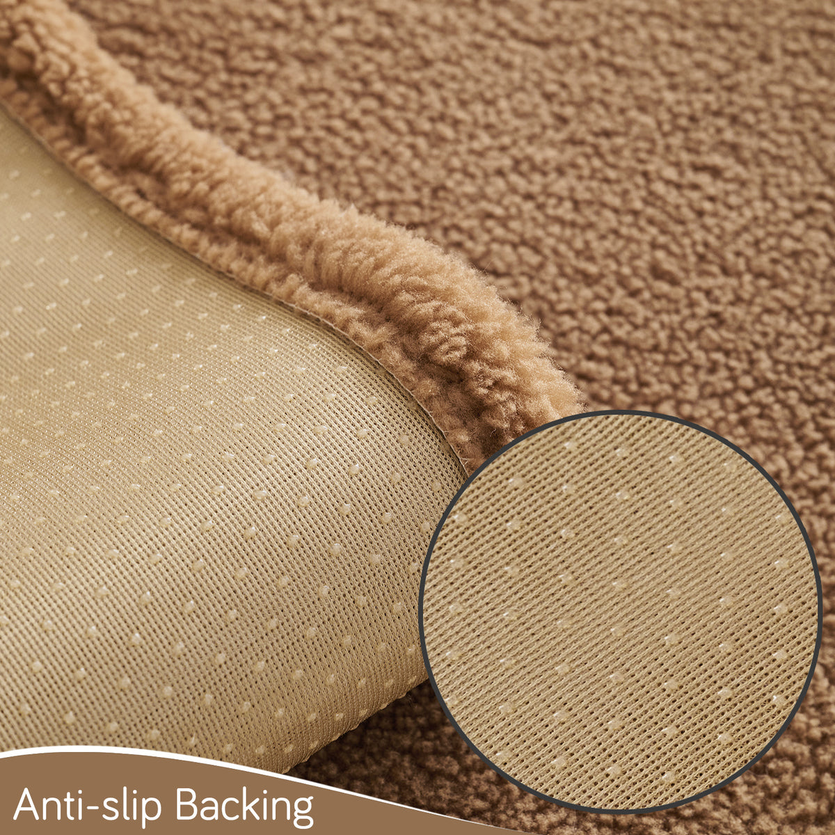 CloudHug Plush Sofa Cover Mat with PomPom and Wavy Edges, Mocha Cocoa