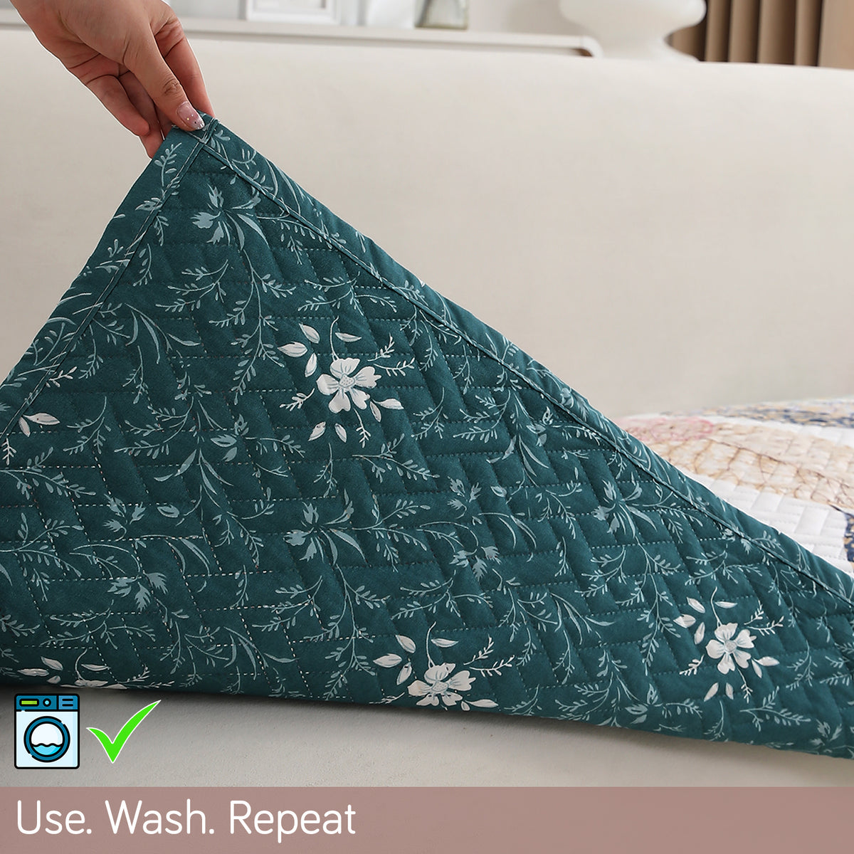 'Homehues' Printed Quilted Sofa Cover Mats, Multicolor Linden Leaf