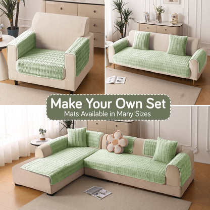 'Plush Haven' Premium Anti Slip Sofa Cover Mat, Pastel Green
