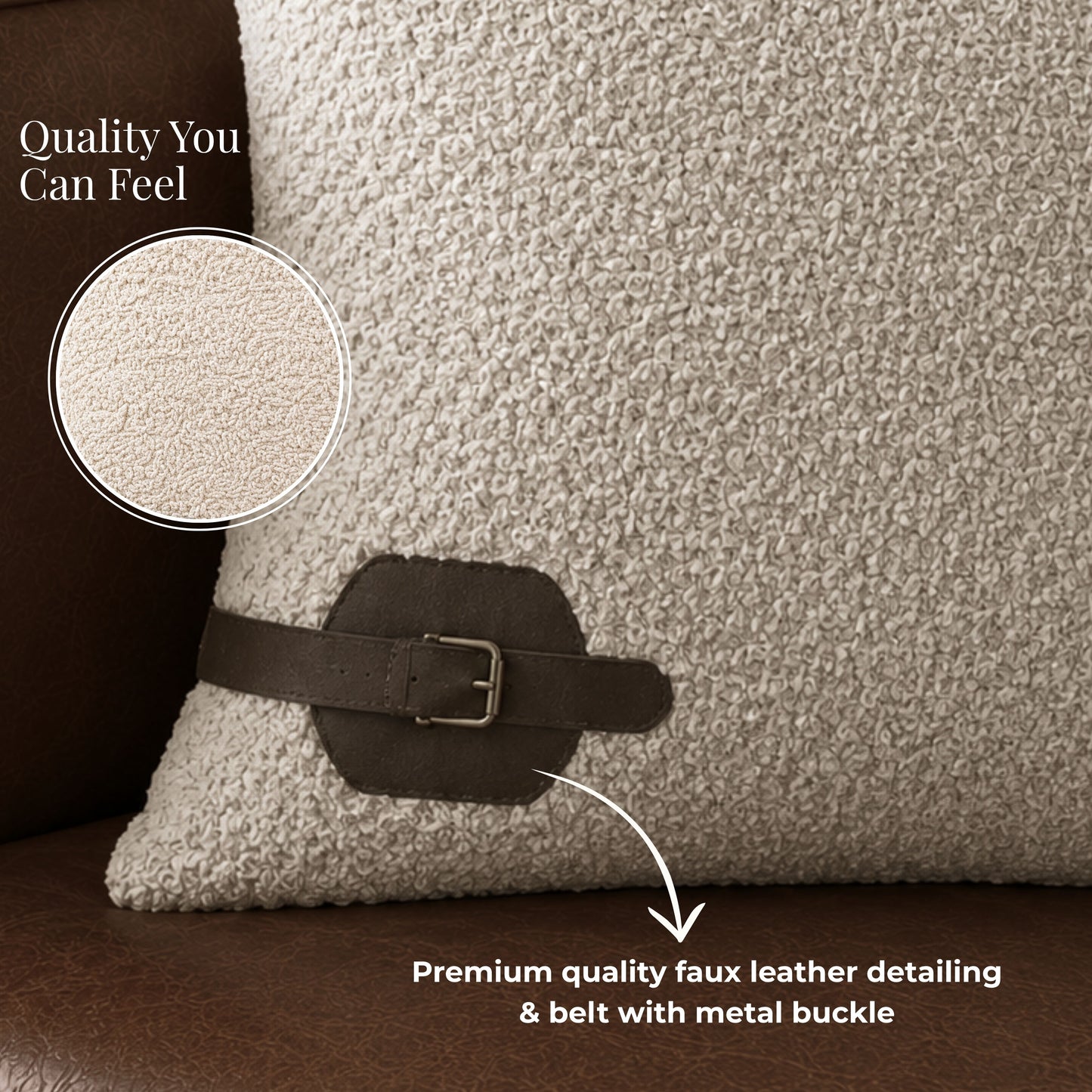 HOKIPO Boucle Cushion Cover 16x16 in for Sofa, Ivory