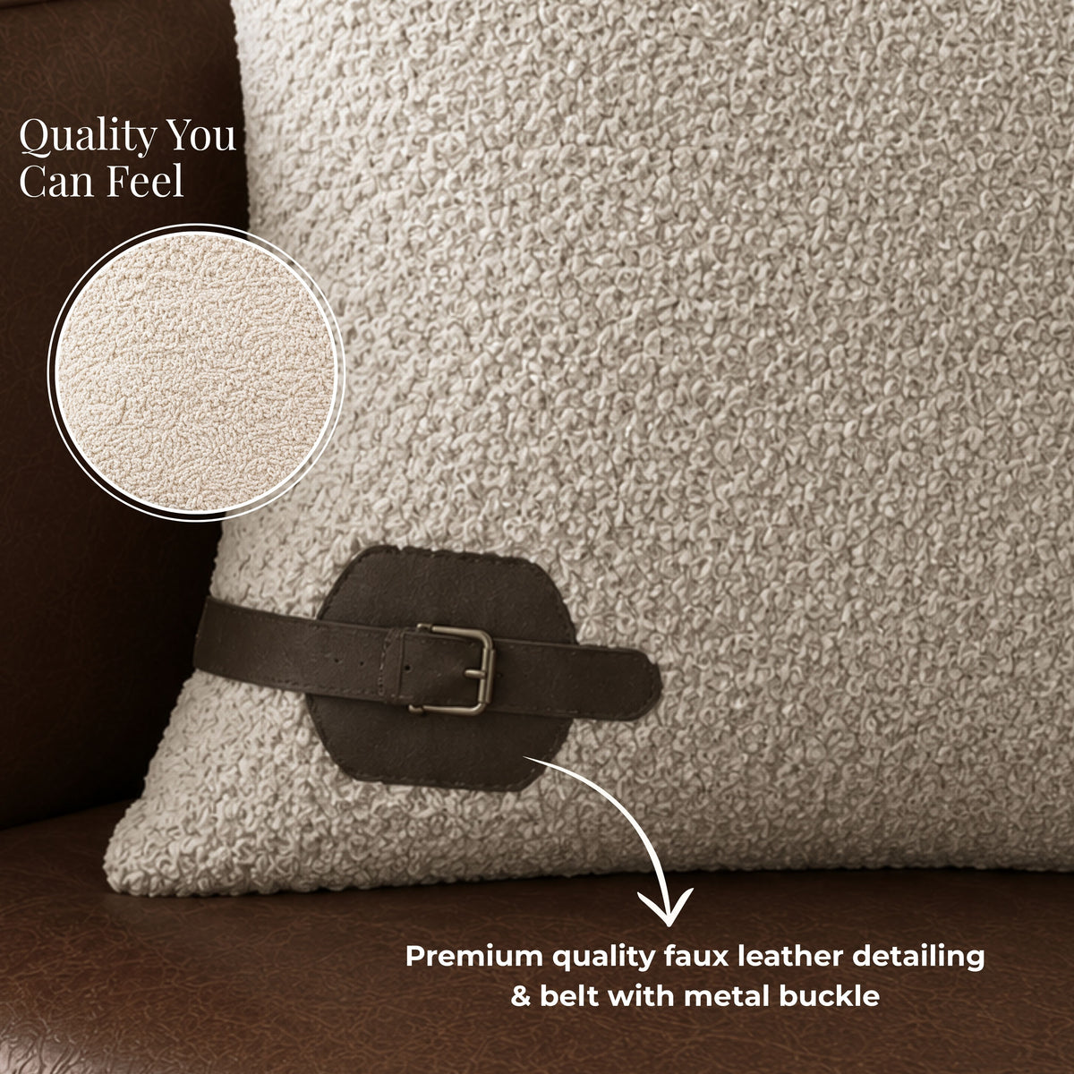 HOKIPO Boucle Cushion Cover 16x16 Inch for Sofa, Ivory