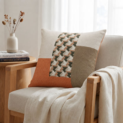 HOKIPO Color Block Geometric Cushion Cover | 16x16 Inch | Modern Throw Pillow Cover, Ochre & Beige