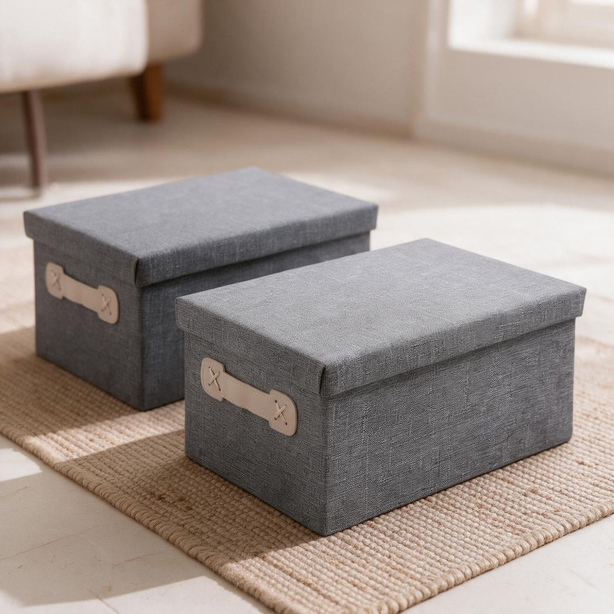 Organisers Storage Box with Lid, Grey, Pack of 2