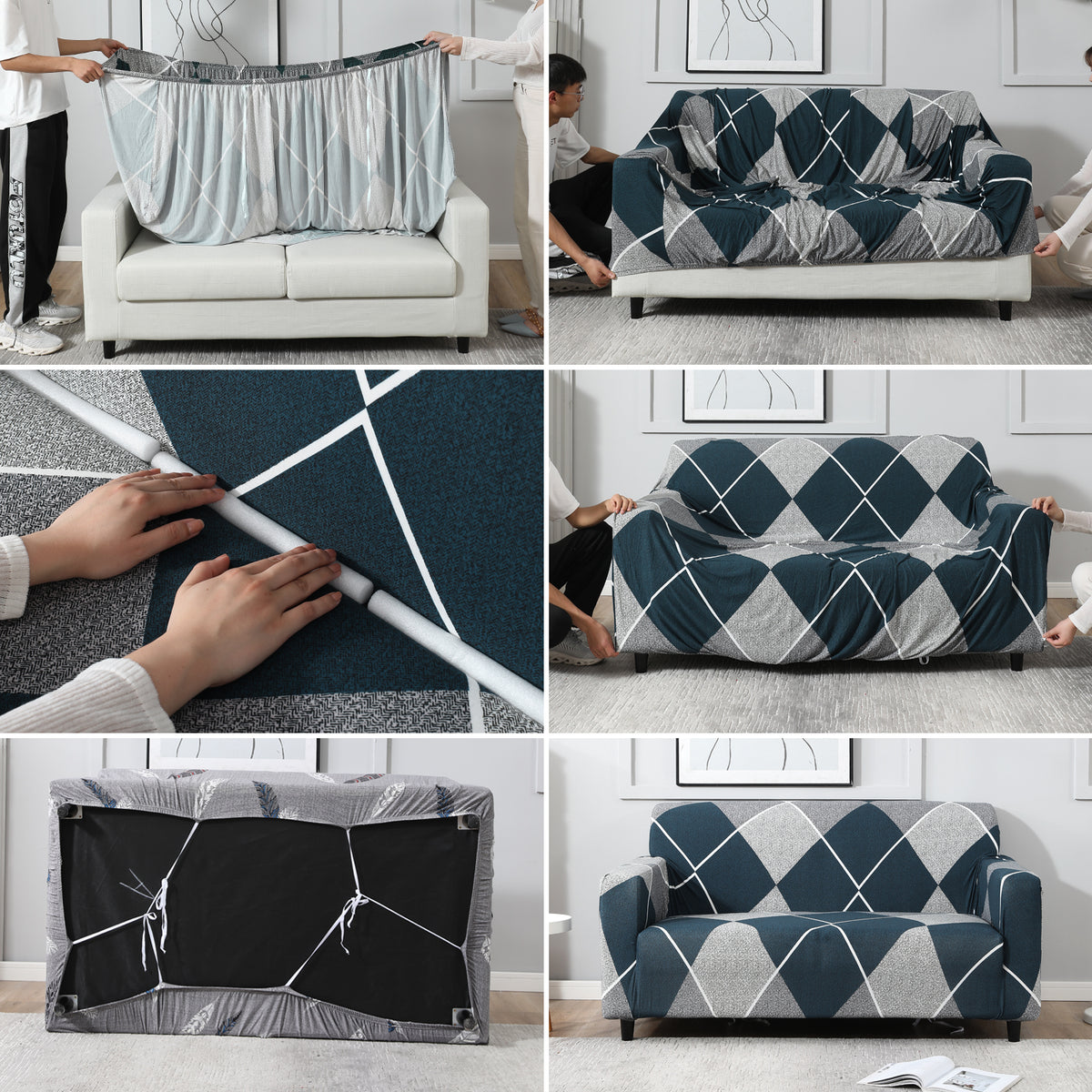 guide on how to put an stretchable sofa cover
