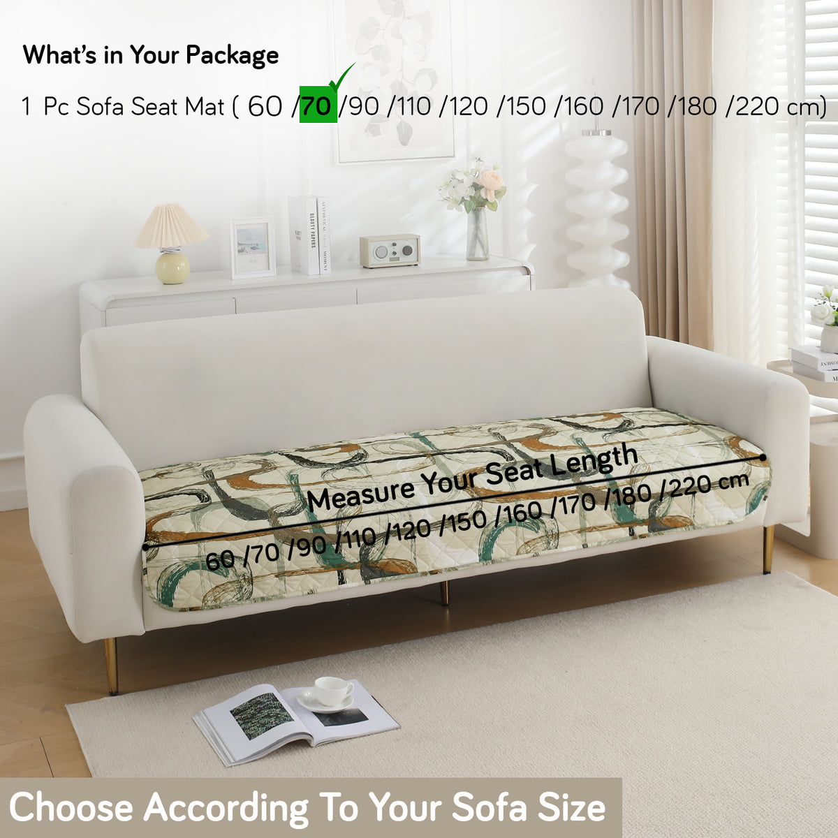 Water Repellent + Waterproof Quilted Sofa Mats, Parchement Beige Abstract Art